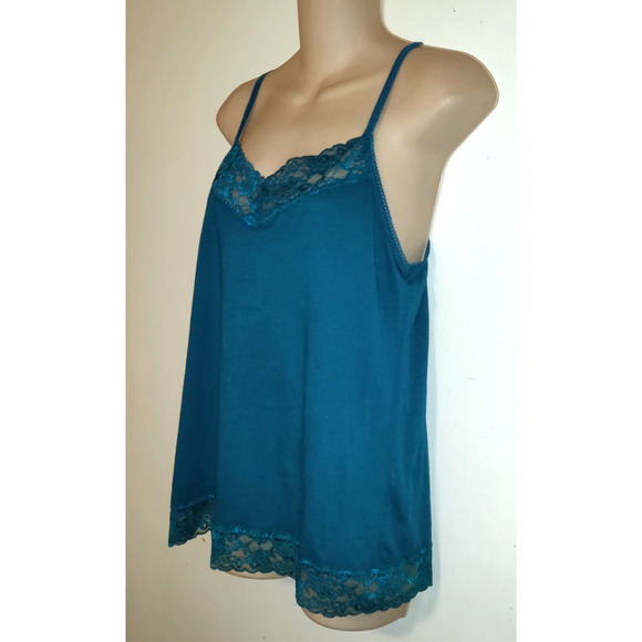 Elle Teal Tank Top Womens L NWT Lace Must Have Cami Pima Cotton Luxe Teal - Picture 2 of 12